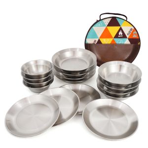Bộ bát đĩa/ chén dĩa cắm trại Inox 16 món CLS cho 3-5 người